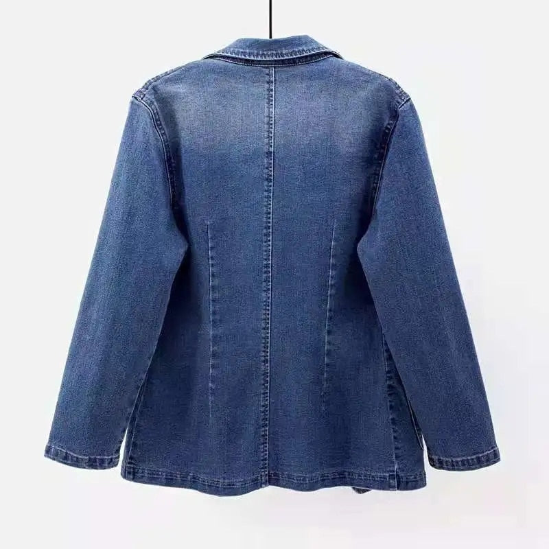 Denim Blazer Dames – Stijlvolle denim blazer met getailleerde pasvorm voor casual en feestelijk gebruik