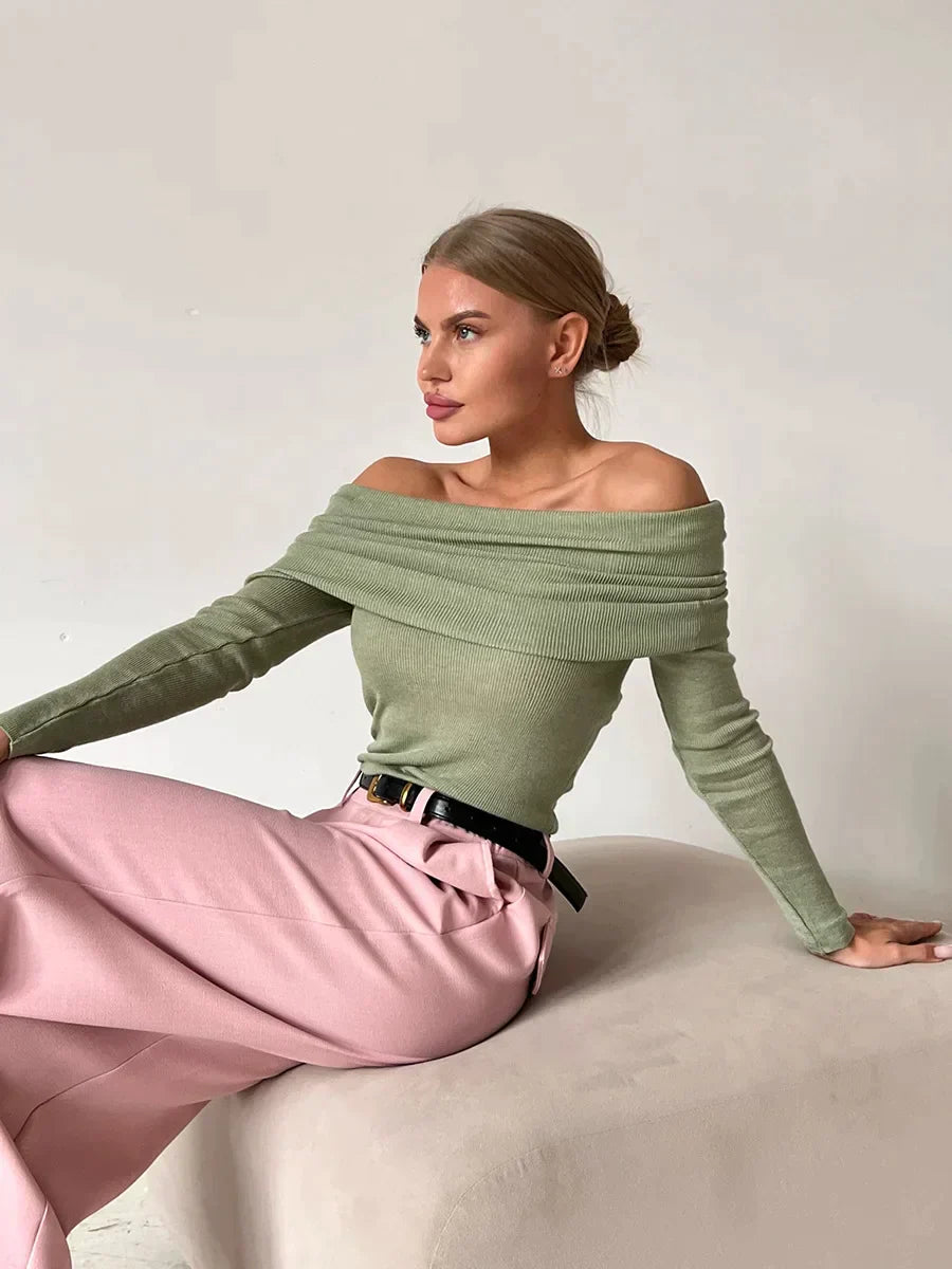 Off-shoulder Trui Dames – Elegante Trui met Losse Pasvorm voor Casual Outfit