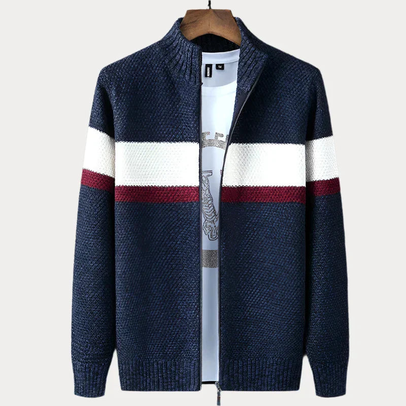 Heren Trui Gestreept – Staande Kraag, Comfortabele Wolmix voor Casual en Formeel