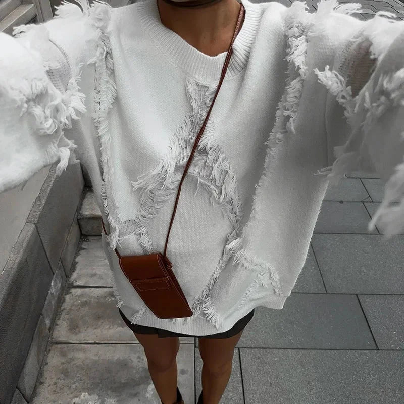Trui oversized dames – Comfortabele trui met kwastjes voor casual stijl