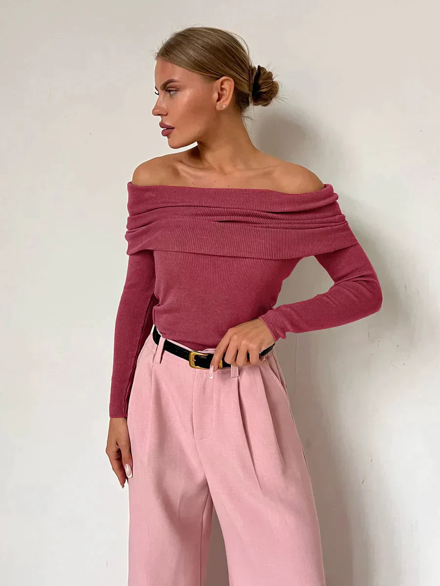 Off-shoulder Trui Dames – Elegante Trui met Losse Pasvorm voor Casual Outfit