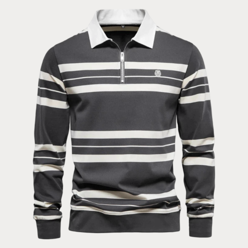 Gestreepte Coltrui Heren – Comfortabele Trui van Katoen met Slim Fit