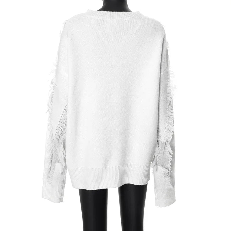 Trui oversized dames – Comfortabele trui met kwastjes voor casual stijl