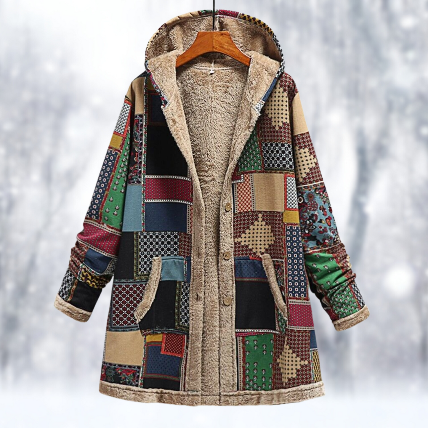 Dames Mantel – Patchwork Hoody voor Comfortabele Casual Look