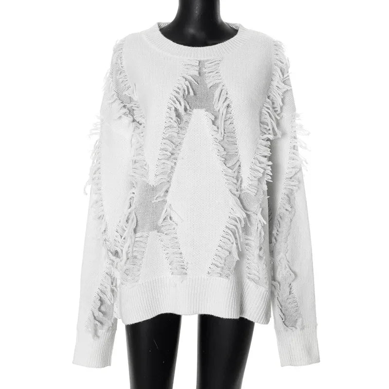 Trui oversized dames – Comfortabele trui met kwastjes voor casual stijl