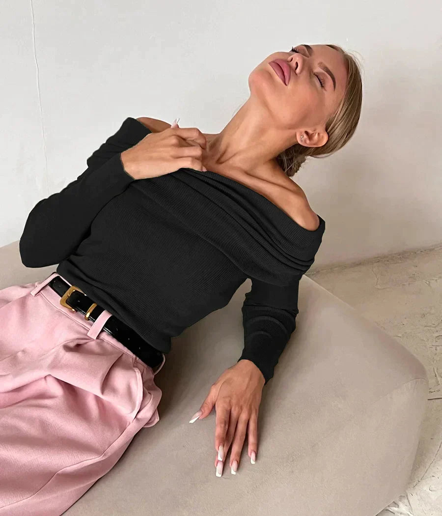 Off-shoulder Trui Dames – Elegante Trui met Losse Pasvorm voor Casual Outfit