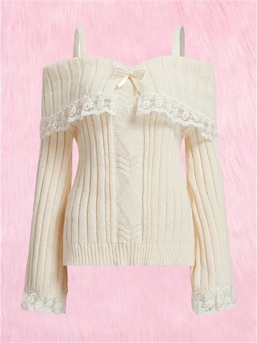 Off-shoulder trui dames – Kanten trui met off-shoulder design voor casual stijl