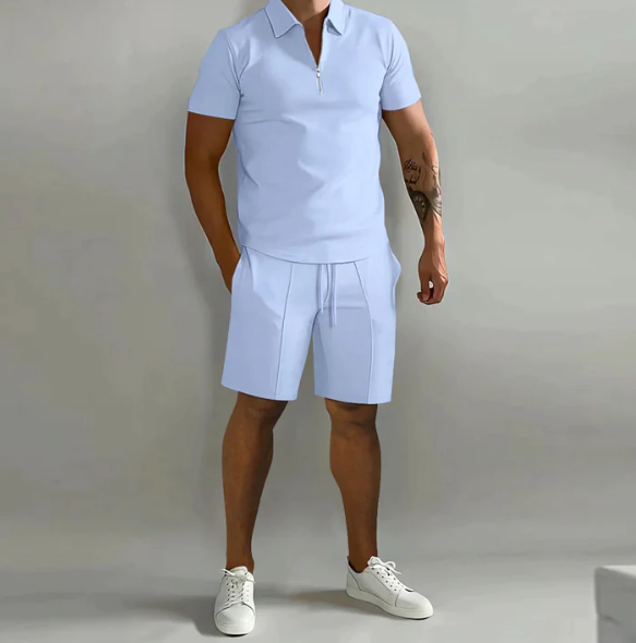 Herenoverhemd rits en shorts trekkoord – Casual set voor zomeroutfits