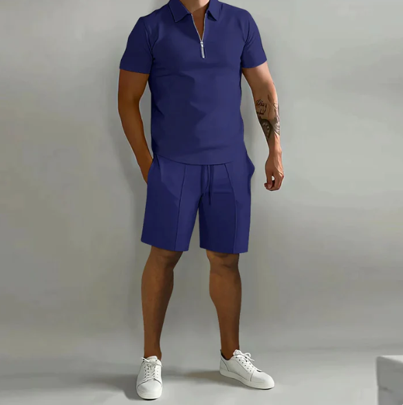 Herenoverhemd rits en shorts trekkoord – Casual set voor zomeroutfits