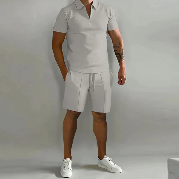Herenoverhemd rits en shorts trekkoord – Casual set voor zomeroutfits
