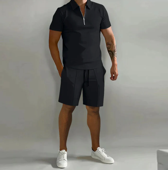 Herenoverhemd rits en shorts trekkoord – Casual set voor zomeroutfits