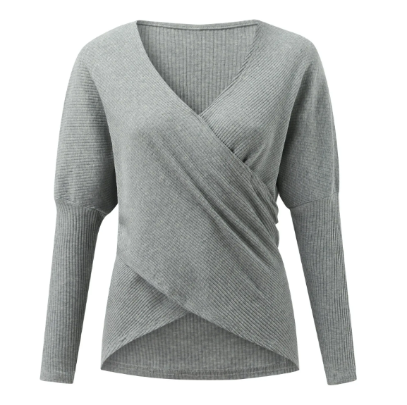 Damespullover – Gekruiste voorkant, trendy en comfortabele trui voor dames