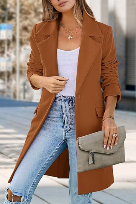 Lange Dames Mantel – Open Voorkant, Elegante en Comfortabele Winterjas
