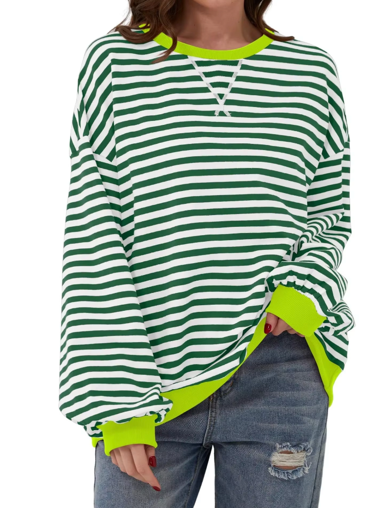 Gestreept Sweatshirt Dames – Comfortabel Overmaat Sweatshirt met Lange Mouwen
