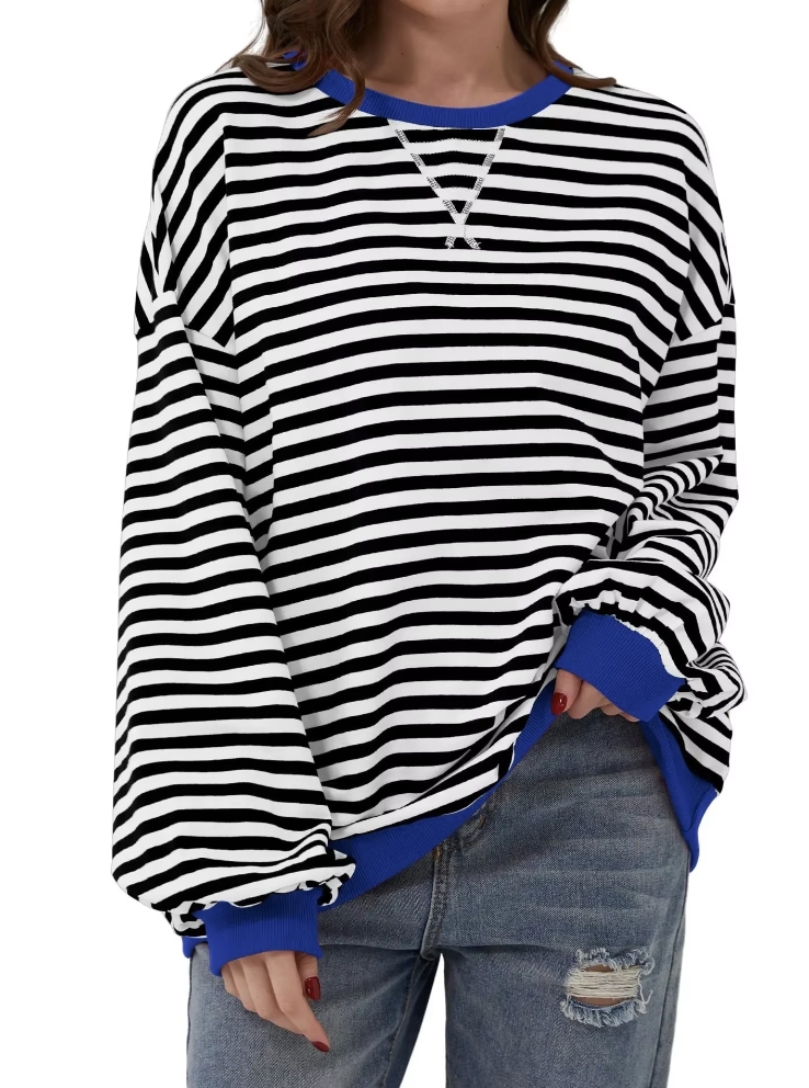 Gestreept Sweatshirt Dames – Comfortabel Overmaat Sweatshirt met Lange Mouwen