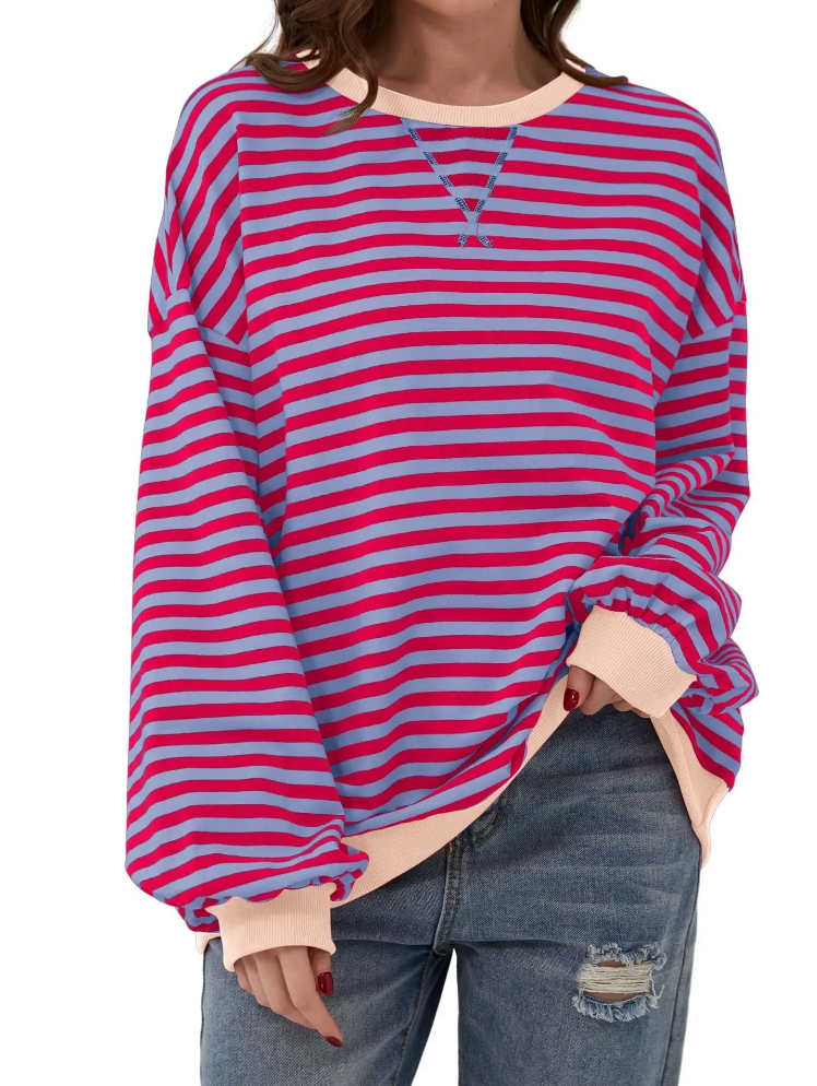 Gestreept Sweatshirt Dames – Comfortabel Overmaat Sweatshirt met Lange Mouwen