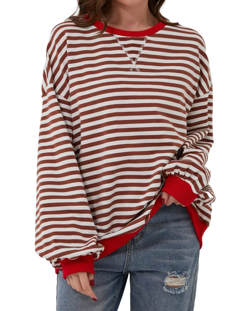 Gestreept Sweatshirt Dames – Comfortabel Overmaat Sweatshirt met Lange Mouwen