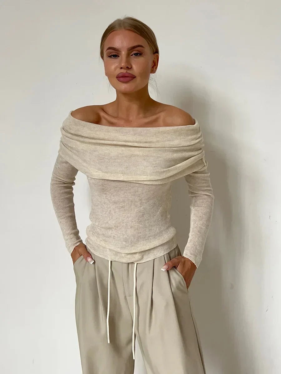 Off-shoulder Trui Dames – Elegante Trui met Losse Pasvorm voor Casual Outfit