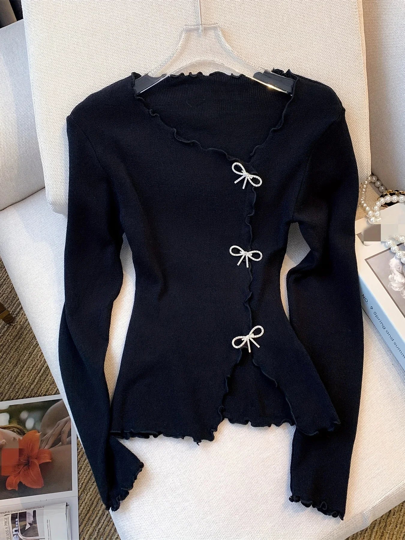 Trui voor dames – Strik en knoop detail, stijlvolle en comfortabele trui