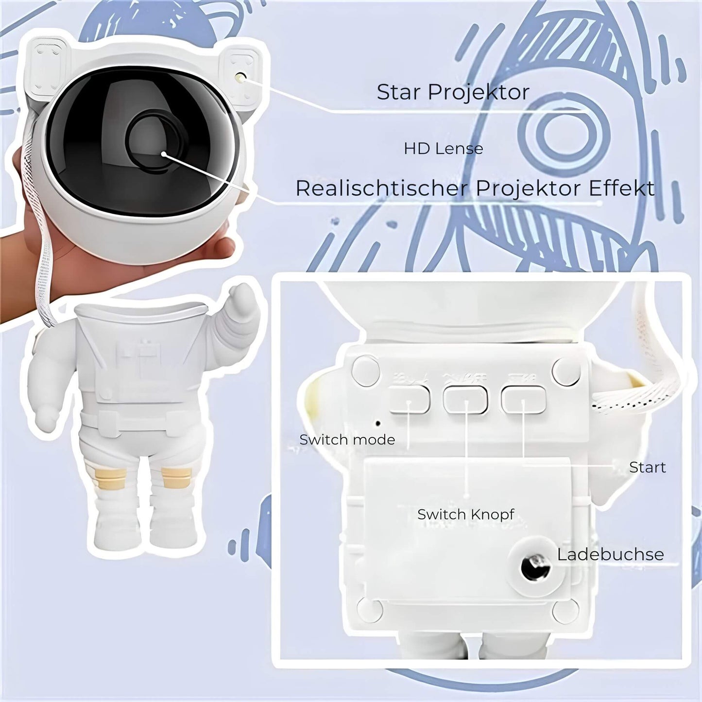 Sterrenprojector Nachtlamp Astronaut voor Kinderen
