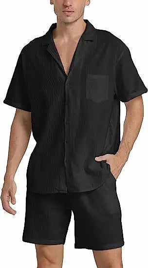 Overhemd en Shorts voor Heren – Geknopt met Kordelzug, Casual en Comfortabel