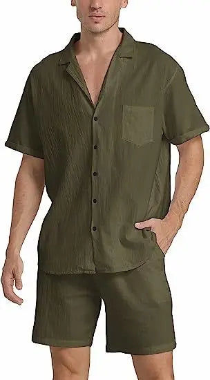 Overhemd en Shorts voor Heren – Geknopt met Kordelzug, Casual en Comfortabel
