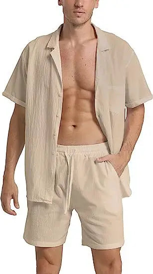Overhemd en Shorts voor Heren – Geknopt met Kordelzug, Casual en Comfortabel