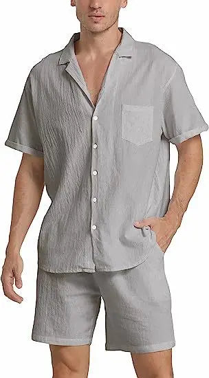 Overhemd en Shorts voor Heren – Geknopt met Kordelzug, Casual en Comfortabel