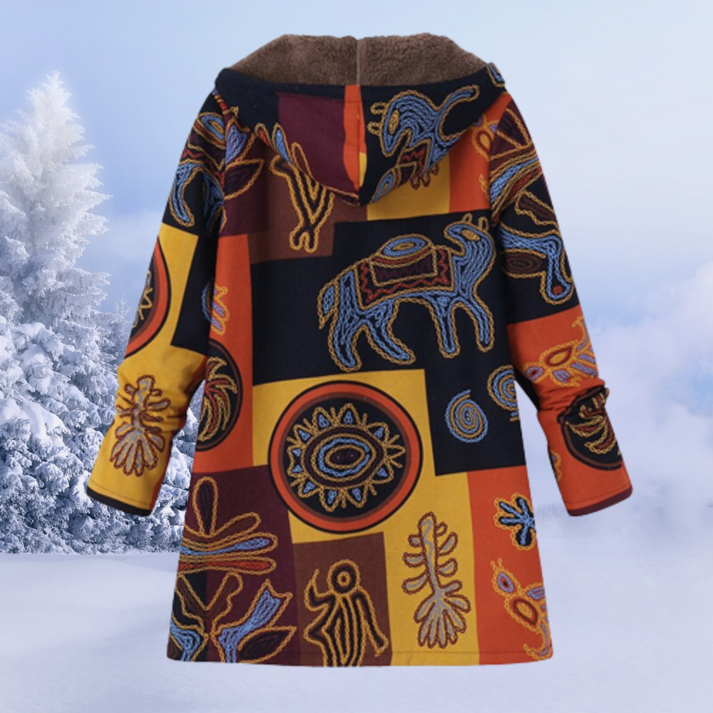 Dames Jas Bedrukt – Trendy Lange Jas van Katoen voor Herfst en Winter
