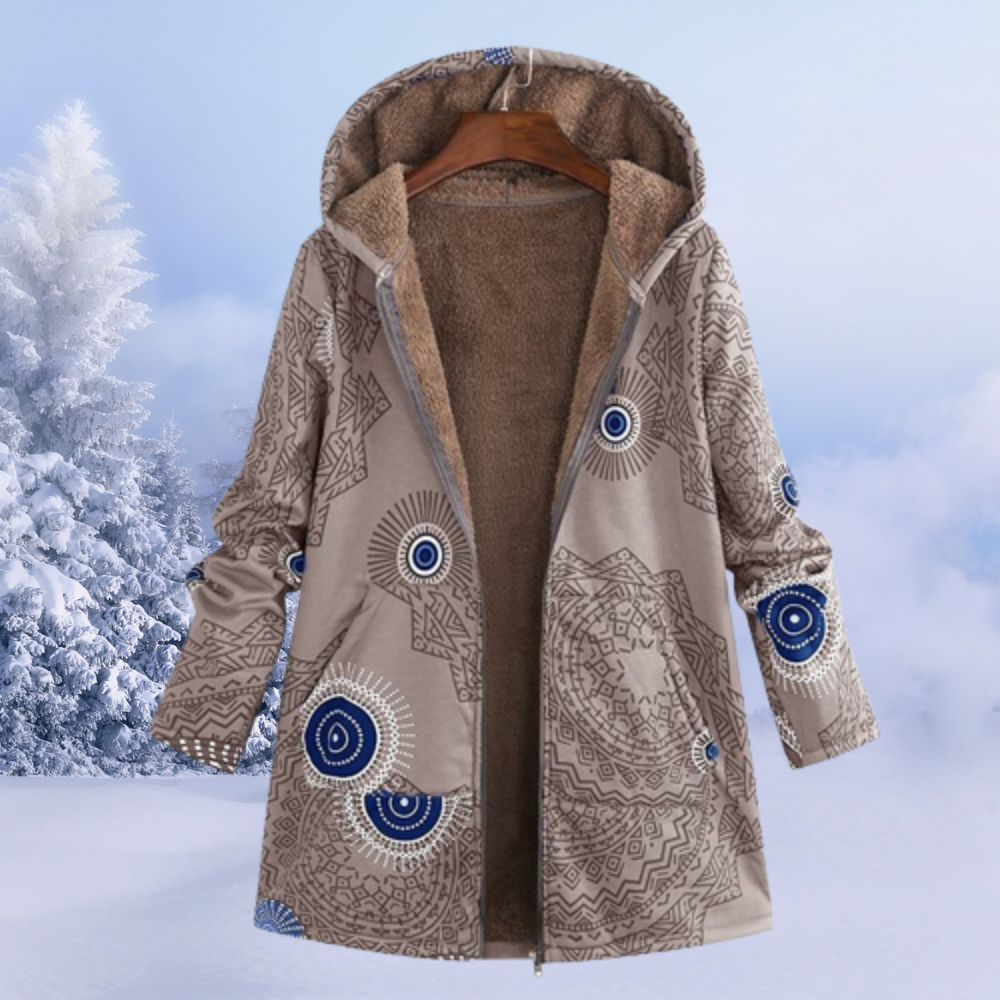 Dames Jas Bedrukt – Trendy Lange Jas van Katoen voor Herfst en Winter