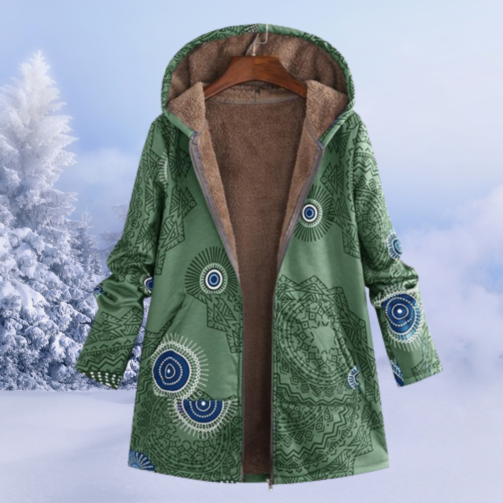 Dames Jas Bedrukt – Trendy Lange Jas van Katoen voor Herfst en Winter