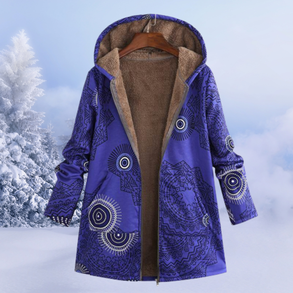 Dames Jas Bedrukt – Trendy Lange Jas van Katoen voor Herfst en Winter