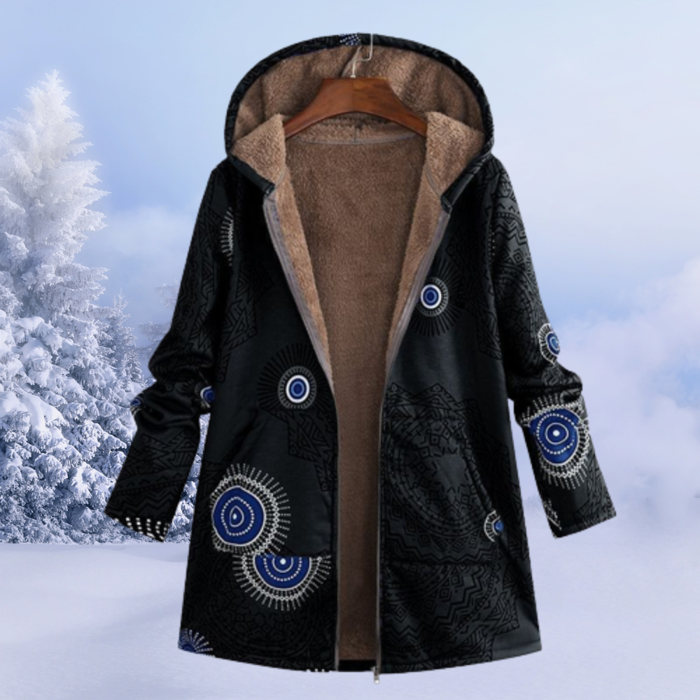 Dames Jas Bedrukt – Trendy Lange Jas van Katoen voor Herfst en Winter