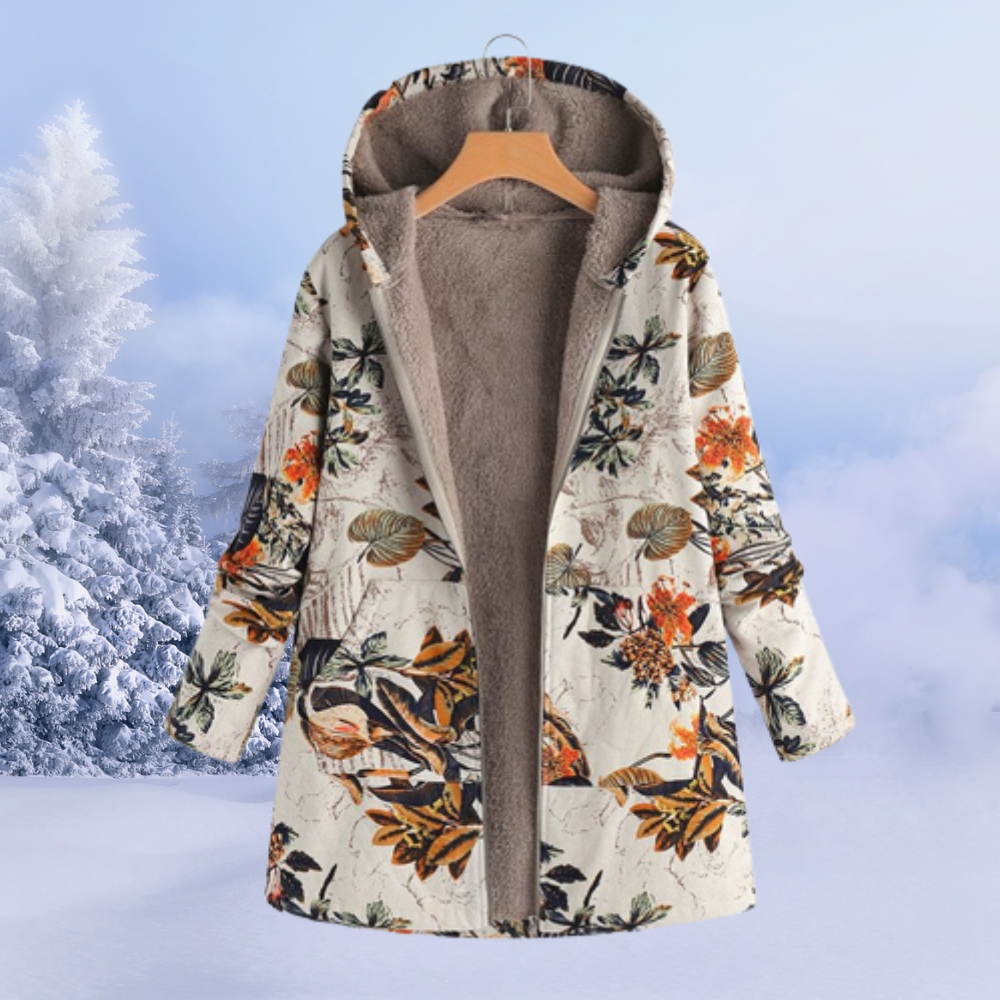 Dames Jas Bedrukt – Trendy Lange Jas van Katoen voor Herfst en Winter