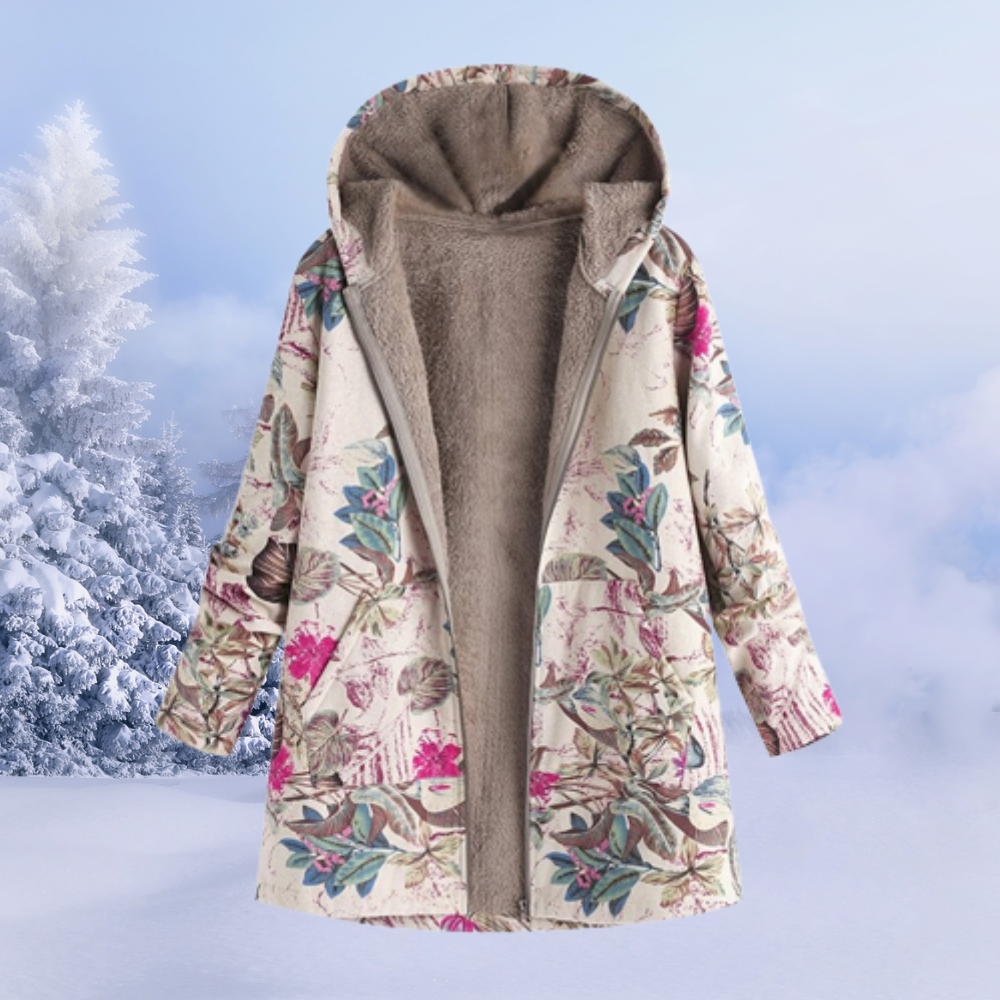 Dames Jas Bedrukt – Trendy Lange Jas van Katoen voor Herfst en Winter