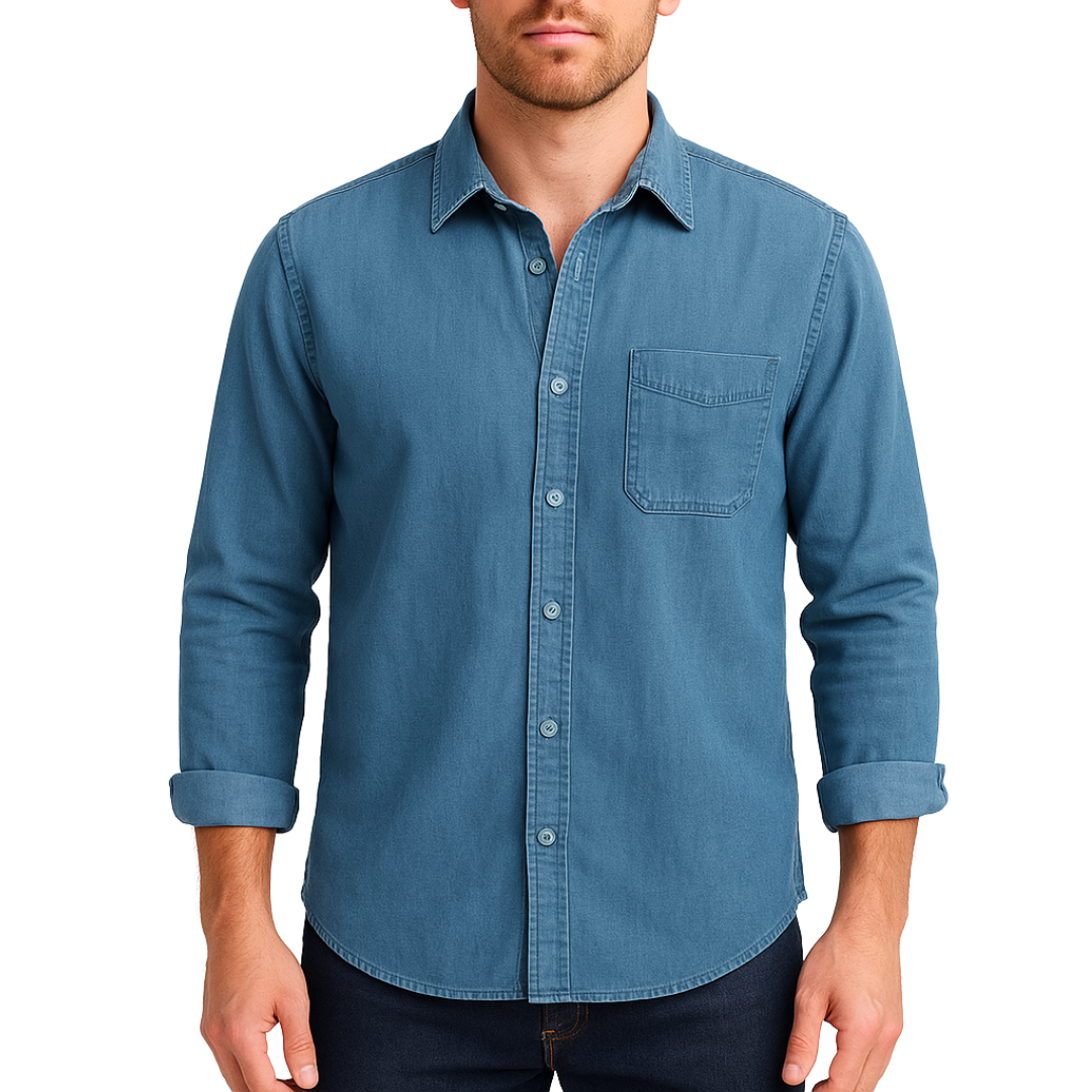 Heren Overhemd Lange Mouwen – Casual Overhemd met Opgerolde Mouwen en Borstzak