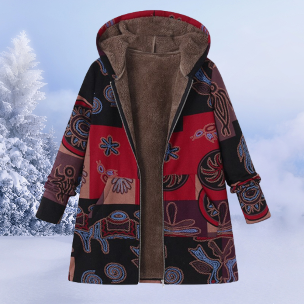 Dames Jas Bedrukt – Trendy Lange Jas van Katoen voor Herfst en Winter