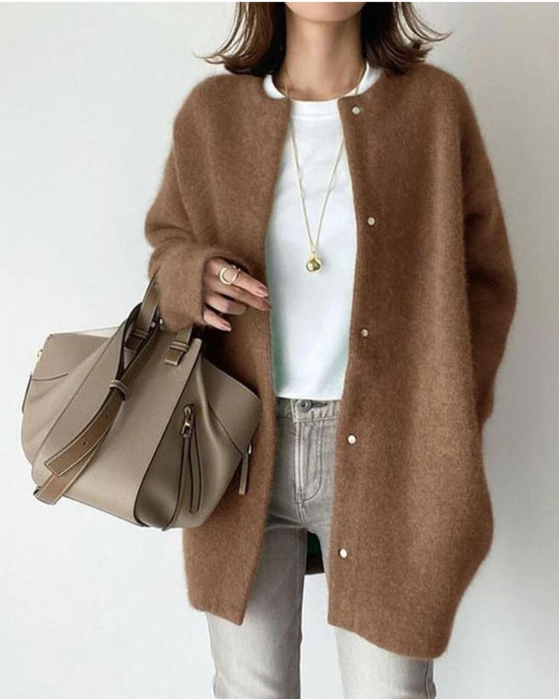 Dames Trui met Knopen – Wijde Gebreide Trui voor Casual en Chic Uitstraling