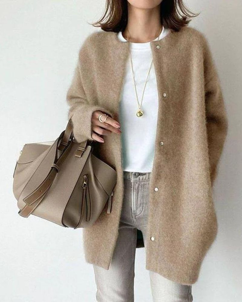 Dames Trui met Knopen – Wijde Gebreide Trui voor Casual en Chic Uitstraling