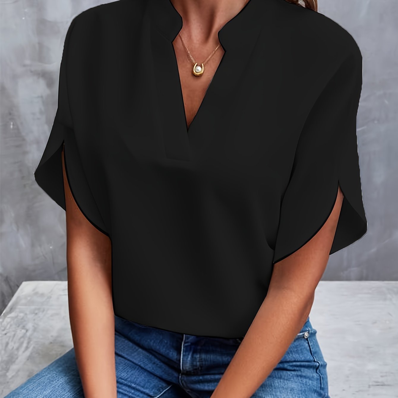 Dames Blouse – Elegante Effen Blouse met Korte Mouwen voor Casual en Feest