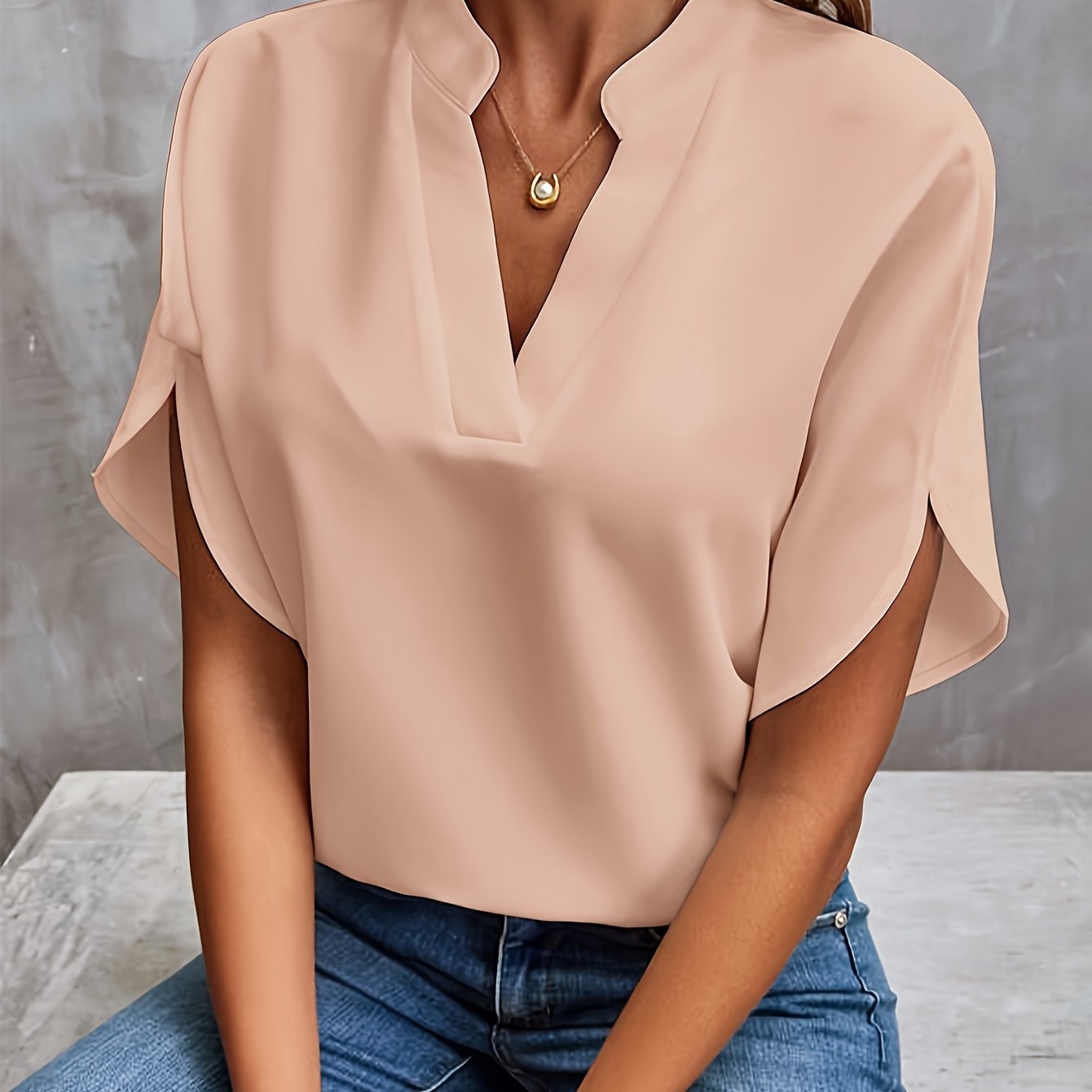 Dames Blouse – Elegante Effen Blouse met Korte Mouwen voor Casual en Feest
