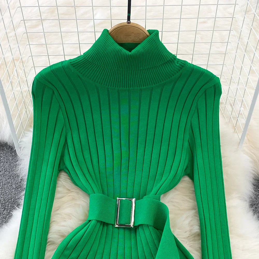 Lange coltrui jurk dames – Elegante jurk met riem voor casual en feestelijk gebruik