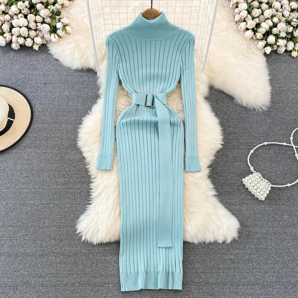Lange coltrui jurk dames – Elegante jurk met riem voor casual en feestelijk gebruik