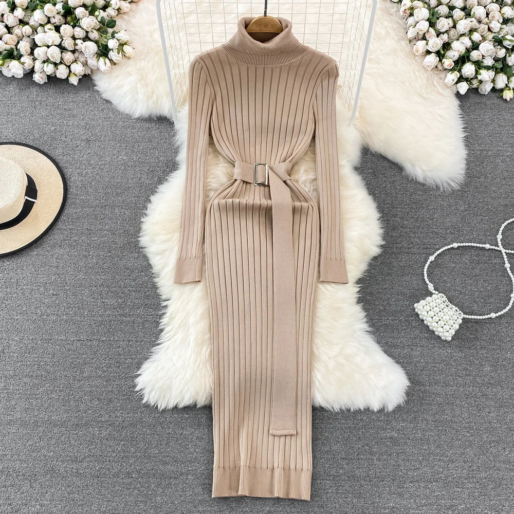 Lange coltrui jurk dames – Elegante jurk met riem voor casual en feestelijk gebruik