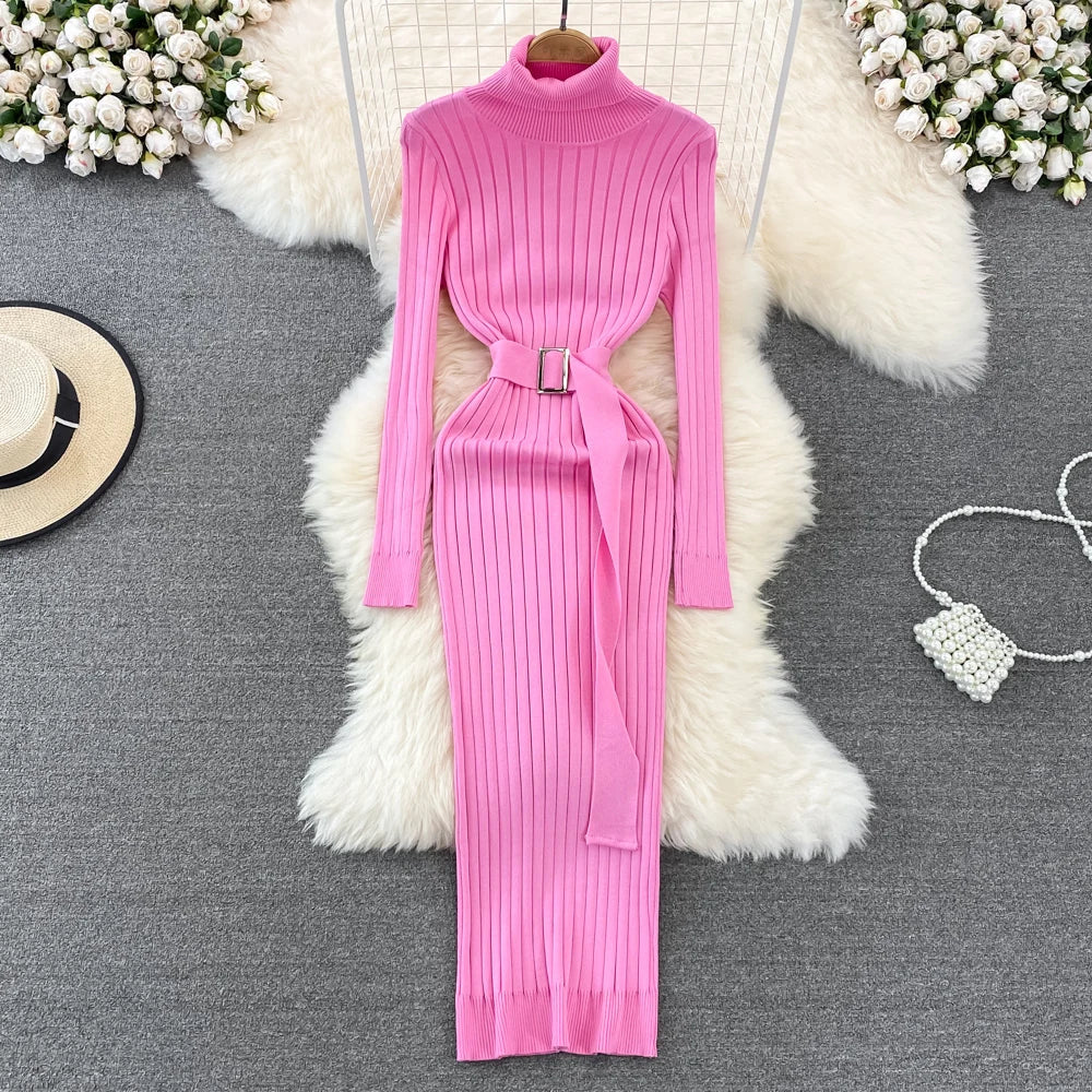 Lange coltrui jurk dames – Elegante jurk met riem voor casual en feestelijk gebruik