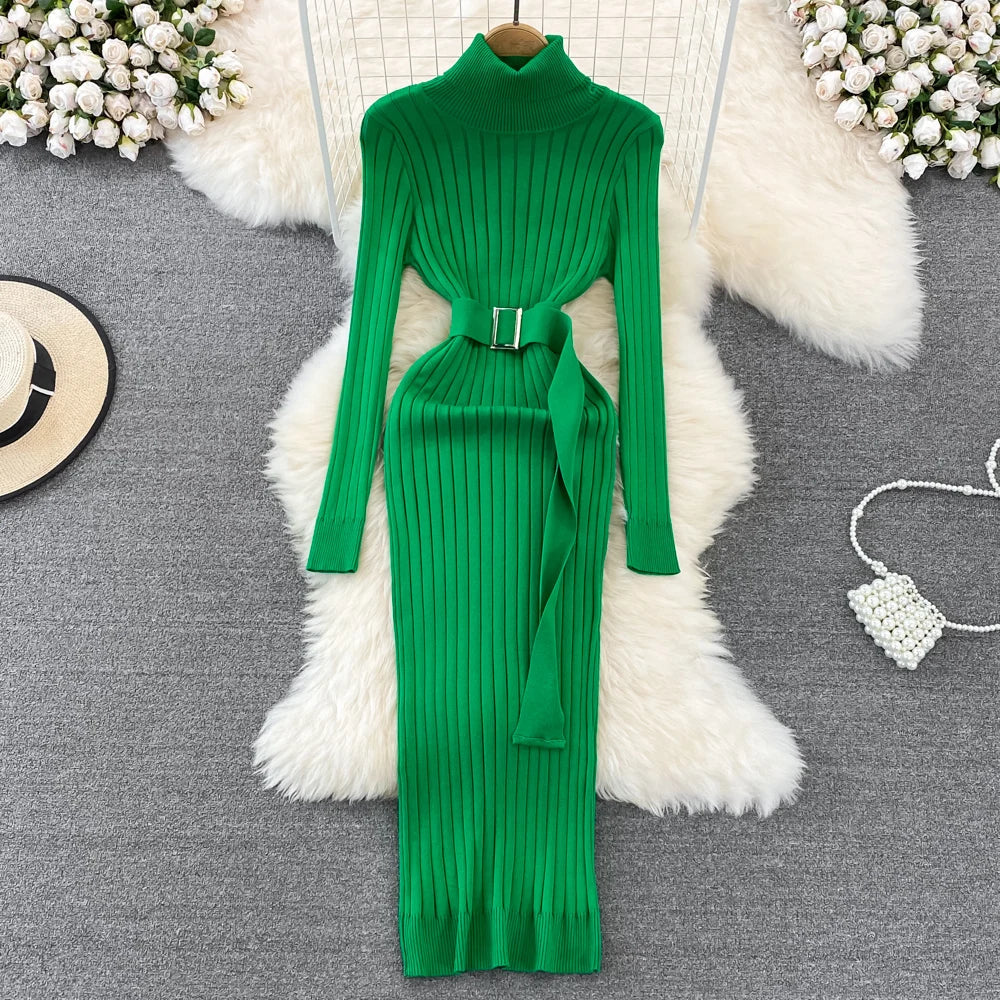 Lange coltrui jurk dames – Elegante jurk met riem voor casual en feestelijk gebruik