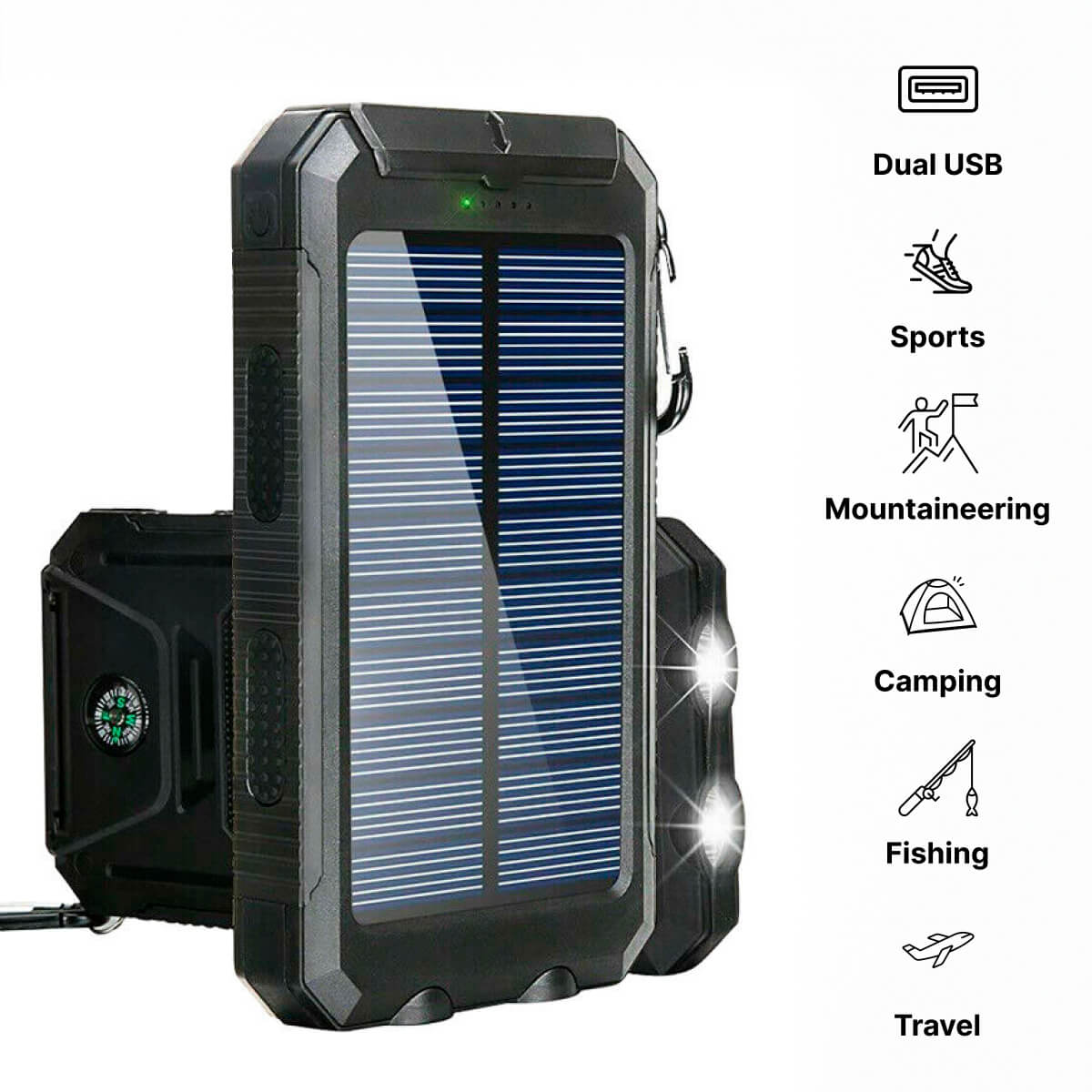 Zonne-energie Powerbank Waterdichte USB Oplader Zaklamp