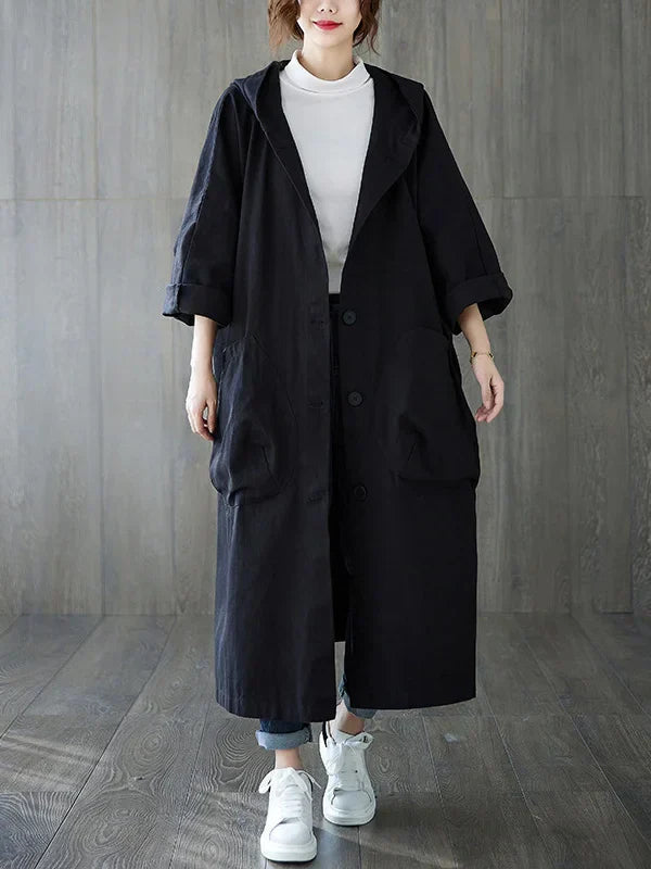 Trenchcoat Dames met Kapuze – Stijlvolle Waterdichte Lange Jas voor Herfst