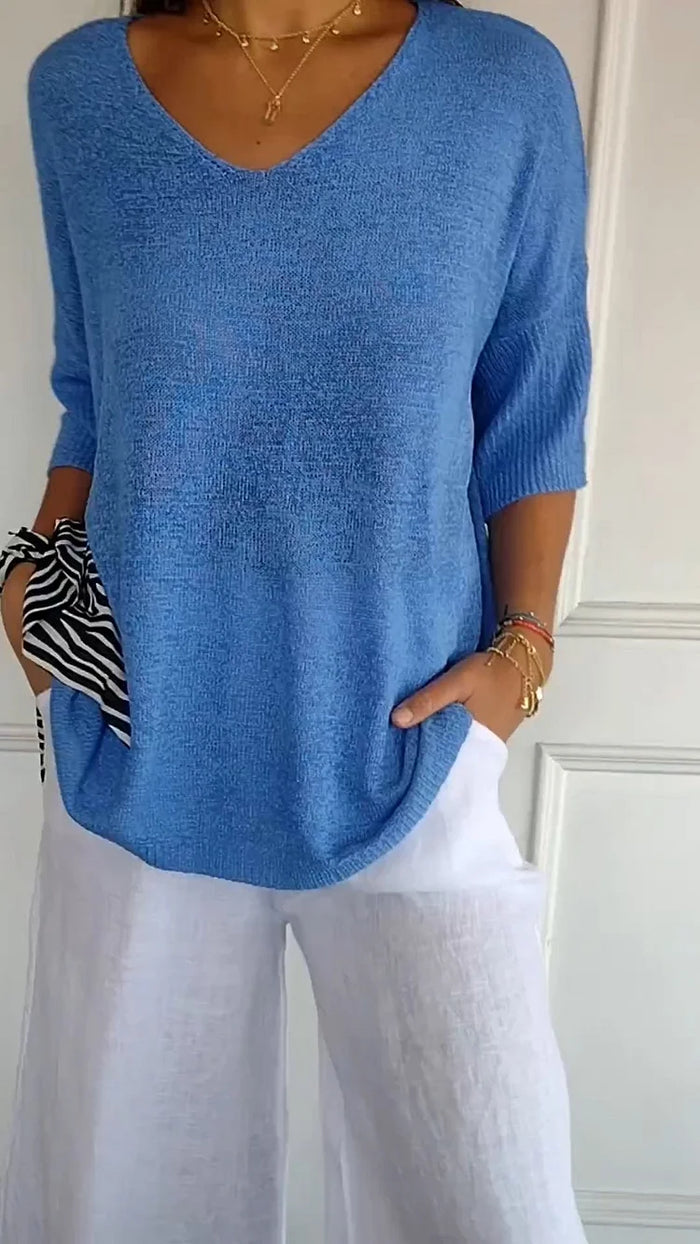 Top met V-hals dames – Elegante blouse met V-hals, casual en trendy stijl