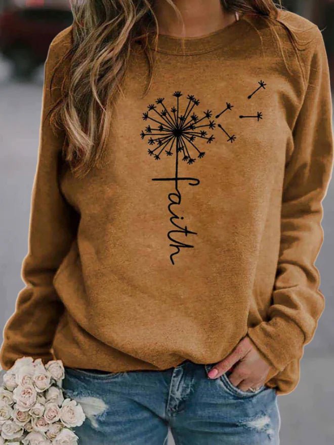 Casual trui dames – Comfortabele trui met Faith-print voor dagelijks gebruik